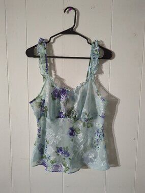 Secret Treasures Sheer Aqua Floral Babydoll Women's Camisole - Size L #J13